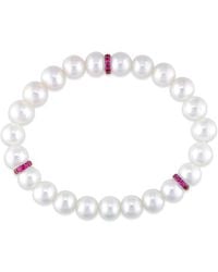 Pearls - 14K 1.00 Ct. Tw. Sapphire & 10Mm Freshwater Pearl Stretch Bracelet - Lyst