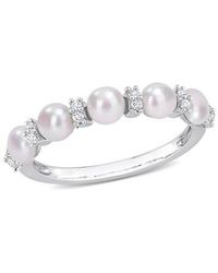 Rina Limor - Silver 0.12 Ct. Tw. White Topaz 3.5-4mm Pearl Half-eternity Ring - Lyst