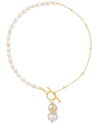 Gabi Rielle Merry & Bright 14k Over Silver 3-8mm Pearl Cz Star Pendant Necklace - Metallic