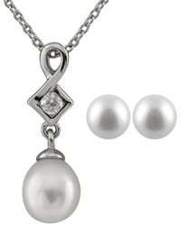 Splendid - Rhodium Over Silver 6.5-7mm Pearl Necklace & Earrings Set - Lyst
