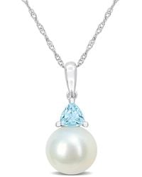Rina Limor - 10k 0.27 Ct. Tw. Sky Blue Topaz & 8-8.5mmmm Pearl Drop Pendant - Lyst