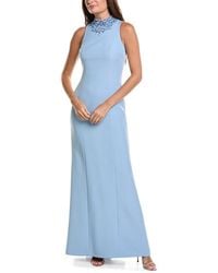 Teri Jon - Crepe Funnel Beaded Neck Column Gown - Lyst