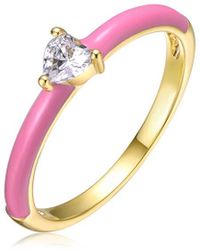 Rachel Glauber - 14k Plated Cz Heart Solitaire Ring - Lyst