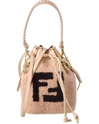 Fendi Mon Tresor Mini Shearling & Leather Bucket Bag - Natural