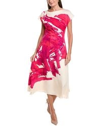 Teri Jon - Crinkle Cap Sleeve Place Print A-Line Dress - Lyst