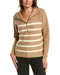 Forte - Striped Rib Mock Neck Wool & Cashmere-blend 1/2-zip Sweater - Lyst