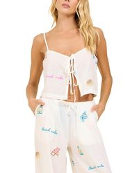 Surf Gypsy - Embroidered Slub Gauze Tie Front Tank - Lyst