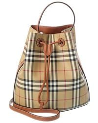 Burberry - Check E-Canvas & Leather Bucket Bag - Lyst