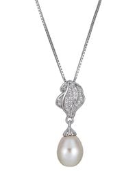 Belpearl - Silver 7-8mm Pearl Cz Pendant Necklace - Lyst