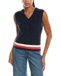 525 America - Cable Knit V Neck Vest Pullover - Lyst