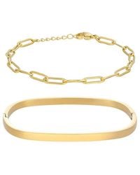Adornia - 18K Plated Stainless Steel Tarnish-Resistant Rectangular Cuff & Paper Clip Chain Set Bracelet - Lyst