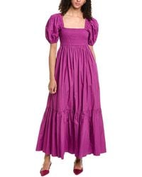 Ganni - Poplin Smocked Maxi Dress - Lyst