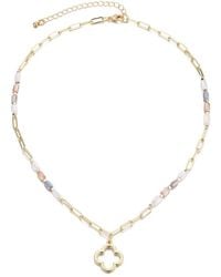 Adornia - Mixed Bead & Chain Clover Outline Pendant Necklace - Lyst