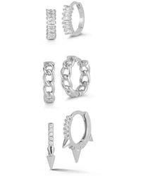 Glaze Jewelry - Rhodium Plated Cz Combo Set Of Huggie Earrings - Lyst
