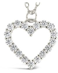 Sterling Forever - Silver Cz Outline Heart Pendant Necklace - Lyst