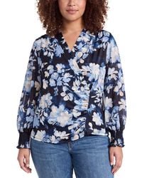 Anne Klein - Plus Mixed Media Faux Wrap Top - Lyst