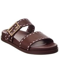 Fendi - Logo Leather Flat Sandal - Lyst