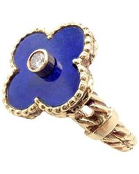 Van Cleef & Arpels - Alhambra 18K 0.06 Ct. Tw. Diamond & Lapis Lazuli Ring (Authentic Pre-Owned) - Lyst
