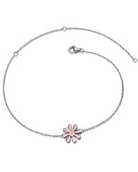 Genevive Jewelry - Silver Cz Daisy Flower Charm Ankle Bracelet - Lyst