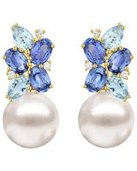 Nina Zhou Jewelry - 14K 5.80 Ct. Tw. Diamond & Gemstone & 12-13Mm Pearl Drop Earrings - Lyst