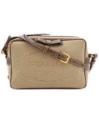 Prada - Canvas Logo Jacquard Ribbon Shoulder Bag (Authentic Pre- Loved) - Lyst