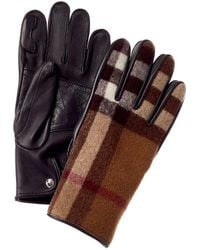 Burberry Check Cashmere-lined Wool & Leather Gloves - Brown