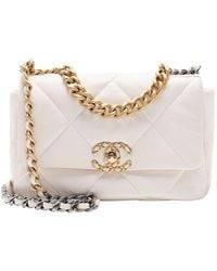 CHANEL - White Lambskin 19 Medium Flap Shoulder Bag (authentic Pre-loved) - Lyst