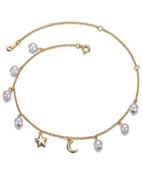Rachel Glauber - 14k Plated 4mm Pearl Cz Ankle Bracelet - Lyst