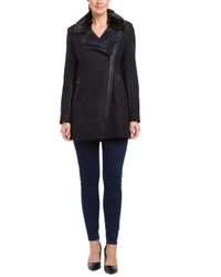 Sam Edelman Leah Charcoal Wool Blend Double Collar Moto Coat - Grey