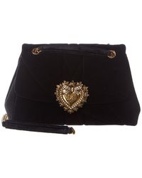 Dolce & Gabbana Devotion Large Velvet Shoulder Bag - Black