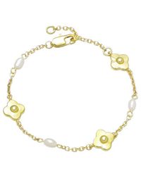 Adornia - 14K Plated Freshwater Pearl And Flower Bracelet - Lyst