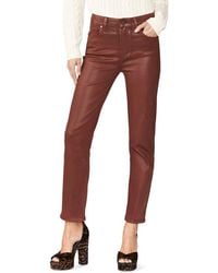 PAIGE - Stella Burgundy Dust Luxe Coating Super High Rise Straight Leg Jean - Lyst