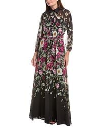 Teri Jon - Chiffon Floral Print Maxi Shirtdress - Lyst