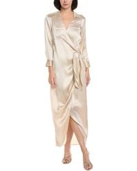 L'Agence - Kadi Long Silk Wrap Dress - Lyst
