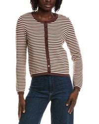 Tahari - Crewneck Striped Cropped Cardigan - Lyst