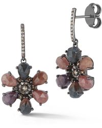 Banji Jewelry - Silver 10.83 Ct. Tw. Diamond & Sapphire Flower Earrings - Lyst