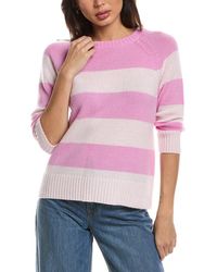 Forte - 3/4-Sleeve Wide Stripe Crewneck 100% Cashmere Sweater - Lyst