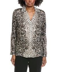 Tahari - Collar Deep V-Neck Silk-Blend Blouse - Lyst