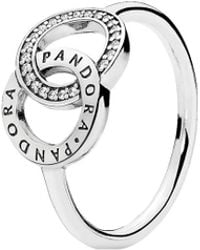 PANDORA Entwined Circles Logo & Sparkle Ring - Metallic