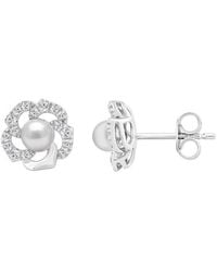 Ethos Creations - Brilliant Bloom 14K 0.25 Ct. Tw. Lab-Grown Diamond & 4.5Mm Pearl Stud Earrings - Lyst