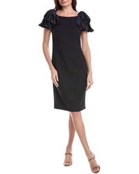 Teri Jon - Crepe Boatneck Satin Ruffle Shoulder Dress - Lyst