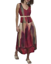 DKNY - V-Neck Belted Dress - Lyst