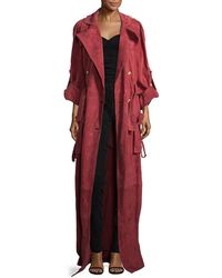 Balmain Long Suede Coat - Red