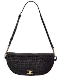 Celine - Soft Triomphe Half Moon Raffia & Leather Shoulder Bag - Lyst
