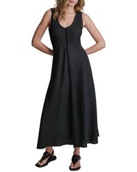 DKNY - V-Neck Fray Seam Linen Dress - Lyst