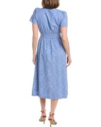 Anne Klein Embroidered Eyelet Cotton Ruffle Dress in Black | Lyst