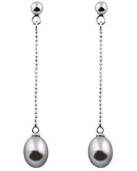 Splendid - Rhodium Plated 7-7.5mm Freshwater Pearl Drop Earrings - Lyst