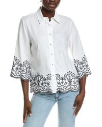 Jones New York - Cropped Sleeve Linen-Blend Blouse - Lyst