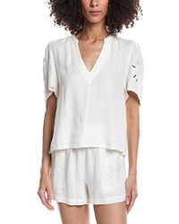 Splendid - Cayden Embroidered Flutter Linen-Blend Top - Lyst