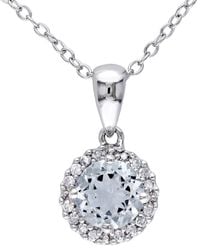 Rina Limor - Silver 0.83 Ct. Tw. Diamond & Aquamarine Halo Necklace - Lyst